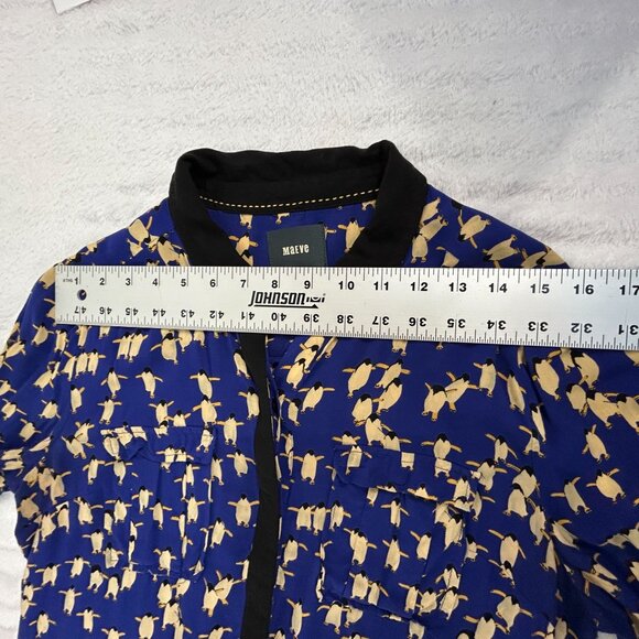 Maeve Womens Penguin Print Button-Up Long Sleeve Blouse Shirt Size 6 Blue Casual - Picture 6 of 8